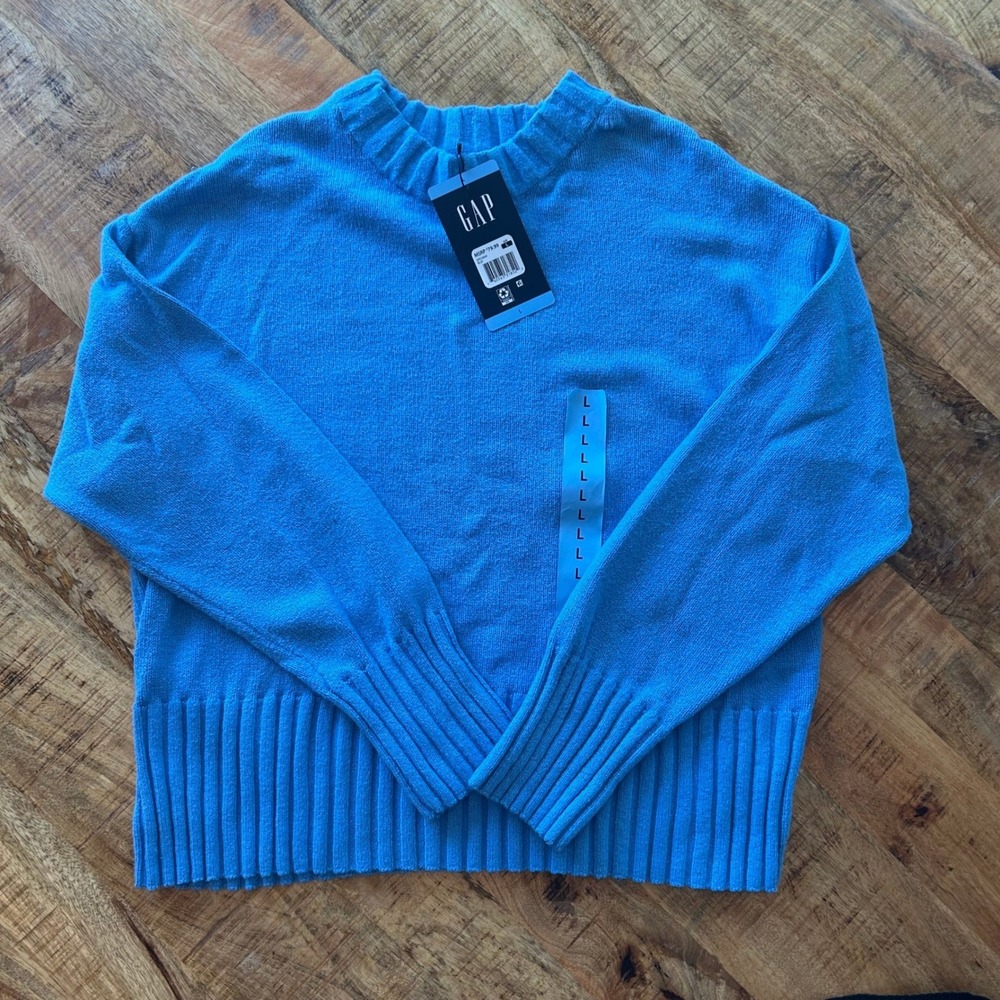 Gap Women Blue Crewneck Sweater Wide Ribbed Cuffs Hem GP010669 Size L NWT